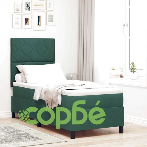 Легло с пружинирана основа и матрак тъмнозелено 80x200 см кадифе ➤ топ цена ➤ sorbe.bg