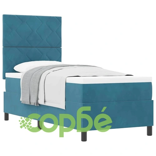 Легло с пружинирана основа и матрак тъмносиньо 80x200 см кадифе ➤ топ цена ➤ sorbe.bg