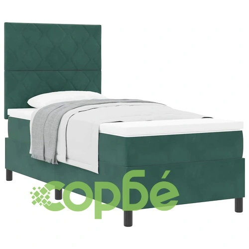 Легло с пружинирана основа и матрак тъмнозелено 90x190 см кадифе ➤ топ цена ➤ sorbe.bg