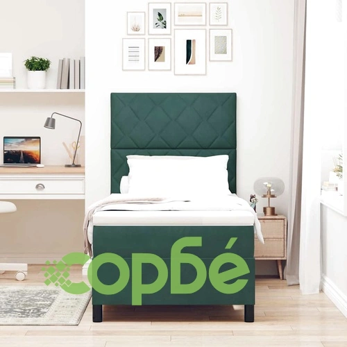 Легло с пружинирана основа и матрак тъмнозелено 90x190 см кадифе ➤ топ цена ➤ sorbe.bg