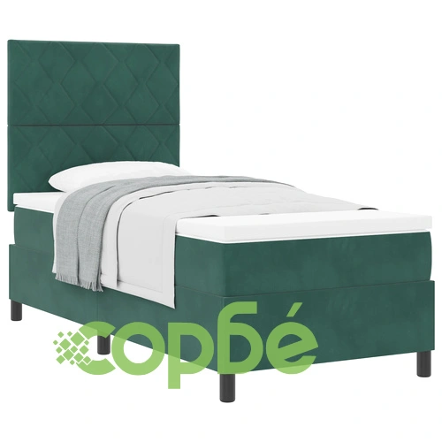Легло с пружини и матрак 90x200 см от тъмнозелено кадифе ➤ топ цена ➤ sorbe.bg
