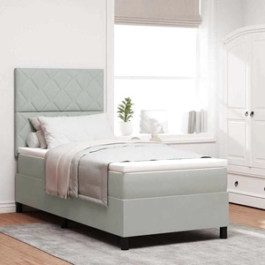 Легло с пружинирана основа и матрак светлосиво 100x200 см кадифе