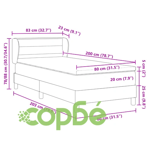Кутия за пружини с матрак 80x200 см, Светлосив, Полиестерна тъкан ➤ топ цена ➤ sorbe.bg