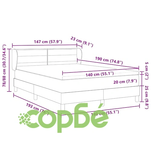 Континентално легло с матрак и табла светлосиво 140x190 см текстил ➤ топ цена ➤ sorbe.bg