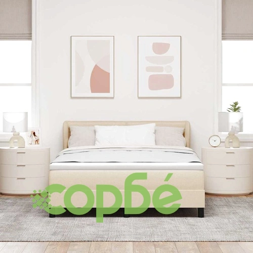 Континентално легло с матрак крем 140x200 см текстил с регулируема табла ➤ топ цена ➤ sorbe.bg