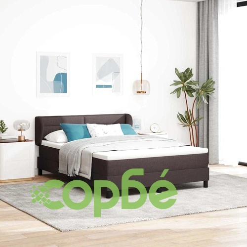Континентално легло с матрак тъмнокафяв 160x200 см текстил ➤ топ цена ➤ sorbe.bg