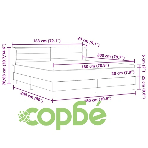 Континентално легло с матрак синьо 180x200 см текстил с регулируема табла ➤ топ цена ➤ sorbe.bg