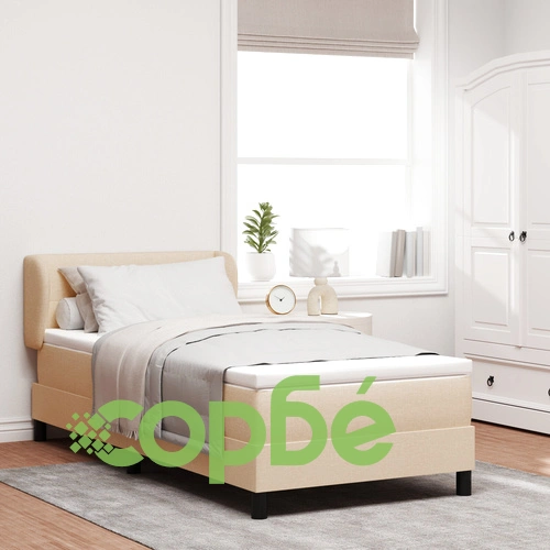 Кутия Пролетно Легло с Матрак 80x200 см Кремаво Текстил ➤ топ цена ➤ sorbe.bg