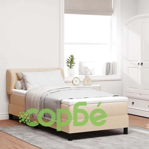 Континентално легло с матрак крем 100x200 см текстил с регулируема табла ➤ топ цена ➤ sorbe.bg