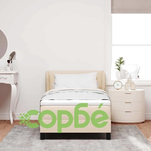 Континентално легло с матрак крем 100x200 см текстил с регулируема табла ➤ топ цена ➤ sorbe.bg