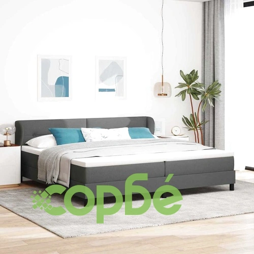 Континентално легло с матрак тъмносив 200x200 см текстил с табла ➤ топ цена ➤ sorbe.bg