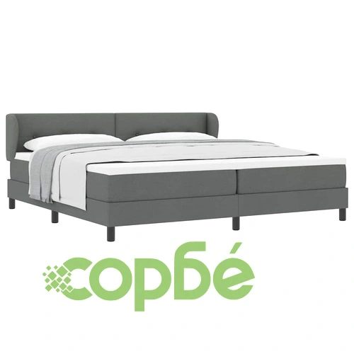 Континентално легло с матрак тъмносив 200x200 см текстил с табла ➤ топ цена ➤ sorbe.bg