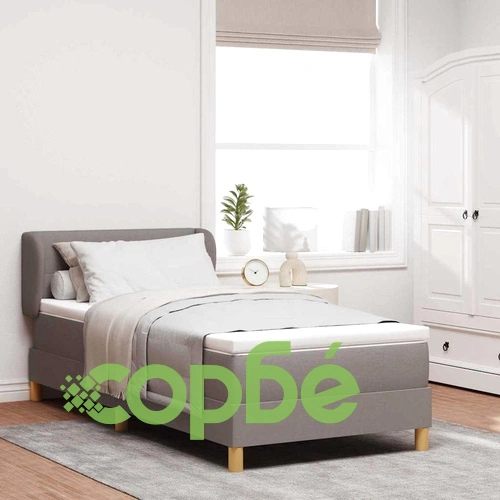 Легло с пружини и матрак от текстил таупе 100x200 см с регулируема табла за глава ➤ топ цена ➤ sorbe.bg