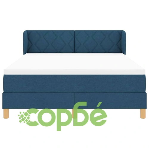 Легло с пружини и матрак 160x200 см - синьо текстилно с регулируема табла ➤ топ цена ➤ sorbe.bg