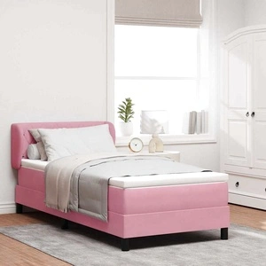 Легло Box Spring с матрак розово 90x190 см кадифе