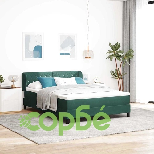 Легло Box Spring с матрак тъмнозелено 140x190 см кадифе ➤ топ цена ➤ sorbe.bg