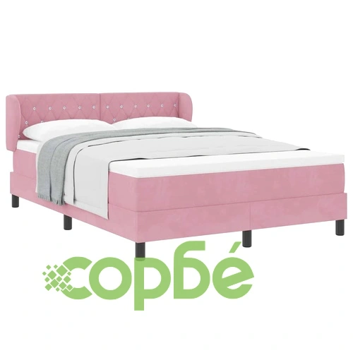 Легло тип Box Spring с матрак розово 140x190 см кадифе ➤ топ цена ➤ sorbe.bg