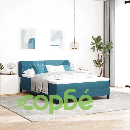 Box Spring легло с матрак тъмно синьо 140x200 см кадифе ➤ топ цена ➤ sorbe.bg