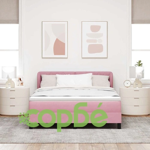 Легло тип Box Spring с матрак розово 160x200 см кадифе ➤ топ цена ➤ sorbe.bg