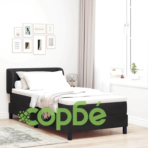 Легло Box Spring с матрак черно кадифе 90x200 см с регулируема табла ➤ топ цена ➤ sorbe.bg