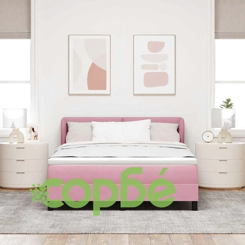 Легло Box Spring с матрак розово 160x200 см кадифе ➤ топ цена ➤ sorbe.bg