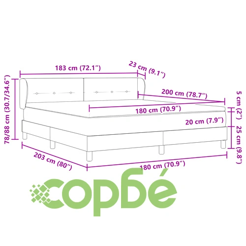 Луксозно легло с матрак от кадифе в светлосиво, 180x200 см ➤ топ цена ➤ sorbe.bg