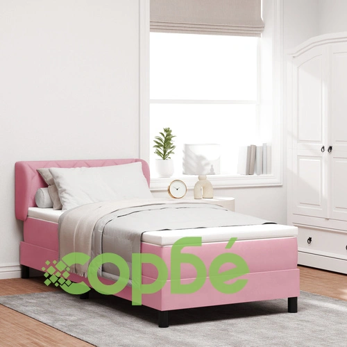 Кутия с пружини и матрак 90x190 см, Розов велур ➤ топ цена ➤ sorbe.bg