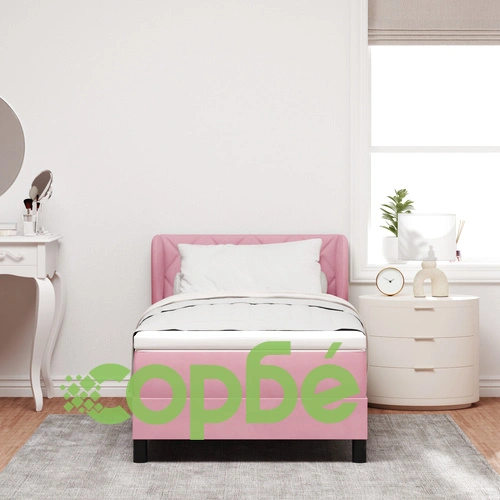 Кутия с пружини и матрак 90x190 см, Розов велур ➤ топ цена ➤ sorbe.bg