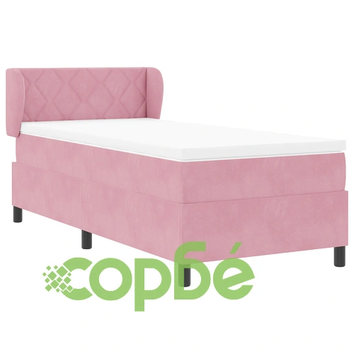 Кутия с пружини и матрак 90x190 см, Розов велур ➤ топ цена ➤ sorbe.bg