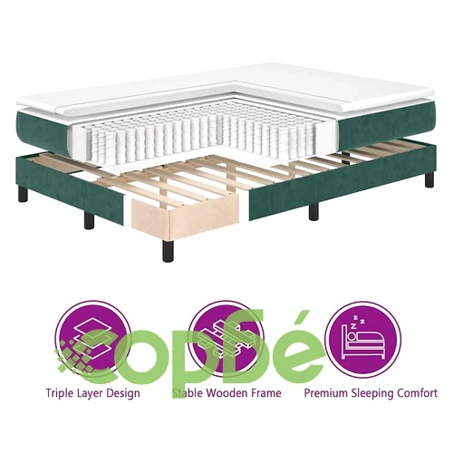 Box Spring легло с матрак тъмнозелено 90x200 см кадифе ➤ топ цена ➤ sorbe.bg