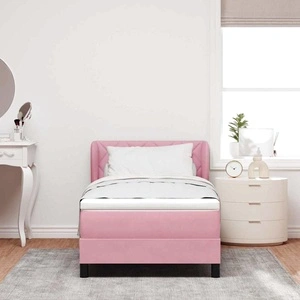 Легло Box Spring с матрак розово 90x200 см кадифе