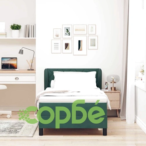 Легло тип Box Spring с матрак тъмно зелено 100x200 см кадифе ➤ топ цена ➤ sorbe.bg
