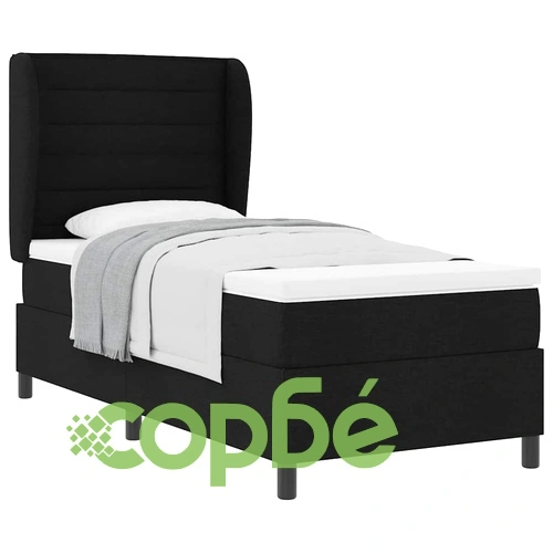 Легло с пружинирана основа и матрак 90x200 см черно текстил ➤ топ цена ➤ sorbe.bg
