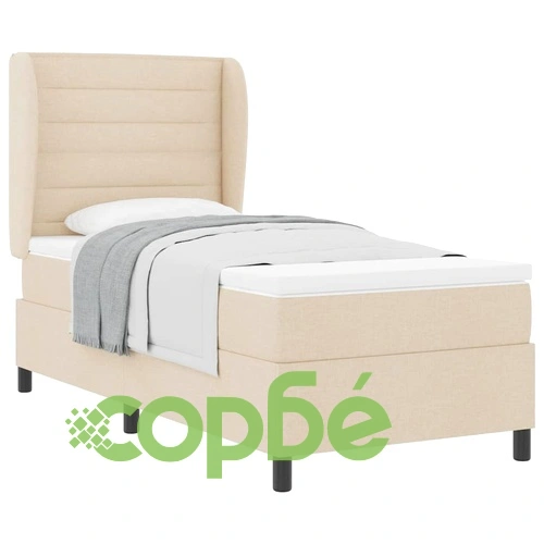 Легло с пружинирана основа и матрак 100x200 см, крем текстил ➤ топ цена ➤ sorbe.bg