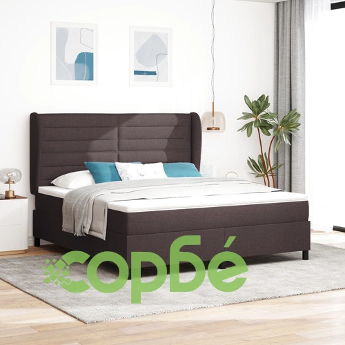 Легло с матрак и текстилна основа 180x200 см, тъмно кафяв полиестер ➤ топ цена ➤ sorbe.bg