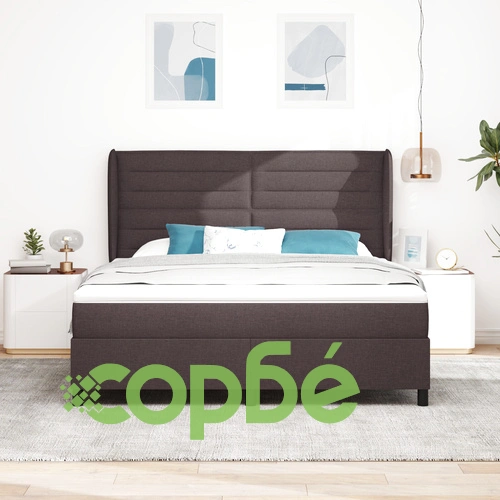 Легло с матрак и текстилна основа 180x200 см, тъмно кафяв полиестер ➤ топ цена ➤ sorbe.bg