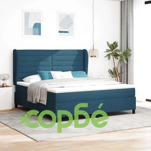 Легло с пружинирана основа и матрак 180 x 200 cm - Синьо, Текстил ➤ топ цена ➤ sorbe.bg