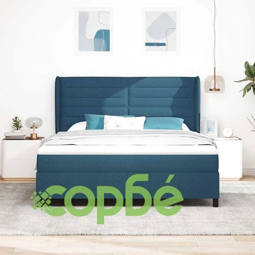 Легло с пружинирана основа и матрак 180 x 200 cm - Синьо, Текстил ➤ топ цена ➤ sorbe.bg