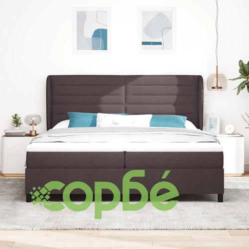 Кутия с пружина легло с матрак от текстил, тъмно кафяв цвят, 200x200 см ➤ топ цена ➤ sorbe.bg