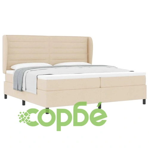 Легло с пружинирана основа и матрак 200x200 см крем текстил ➤ топ цена ➤ sorbe.bg