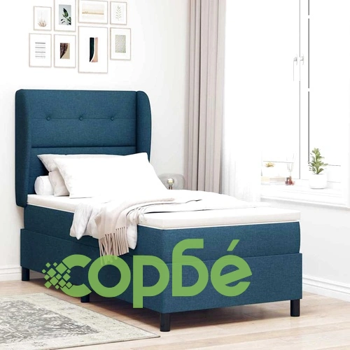 Легло с пружинирана основа и матрак 90x190 см синьо текстил ➤ топ цена ➤ sorbe.bg