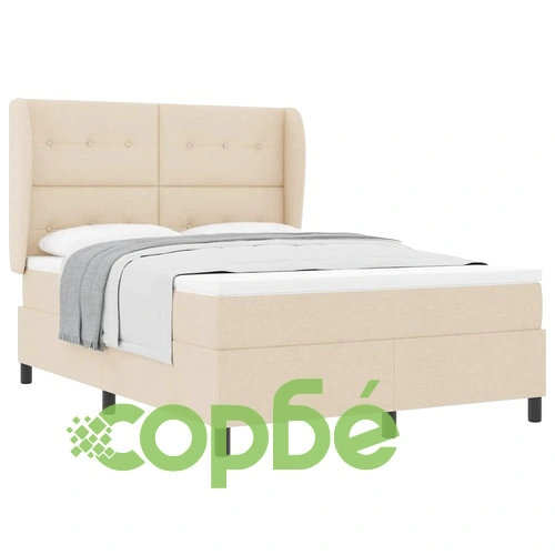 Легло с пружинирана основа и матрак от текстил крем 160x200 см ➤ топ цена ➤ sorbe.bg