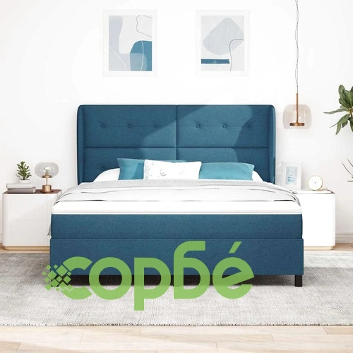 Легло с пружинирана основа и матрак 180x200 см синьо текстил ➤ топ цена ➤ sorbe.bg