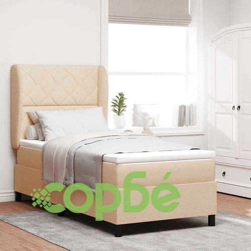 Легло с пружинирана основа и матрак крем 100x200 см текстил ➤ топ цена ➤ sorbe.bg