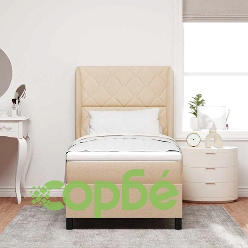 Легло с пружинирана основа и матрак крем 100x200 см текстил ➤ топ цена ➤ sorbe.bg