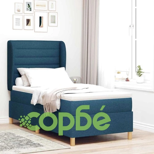 Кутия със спална основа и матрак от текстил 80x200 см синьо ➤ топ цена ➤ sorbe.bg