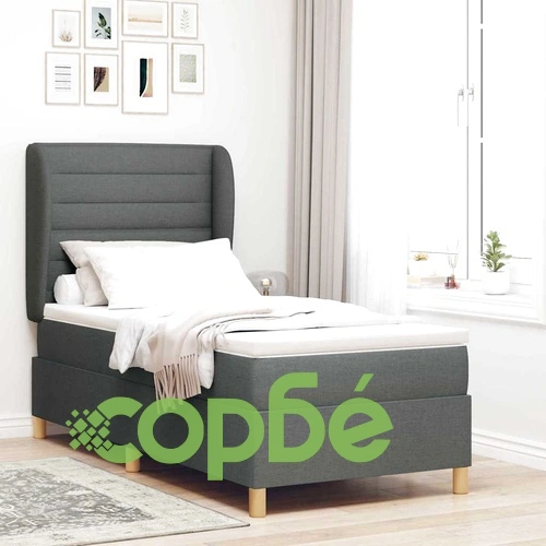 Кутия със спална основа и матрак от текстил тъмносив 90x190 см ➤ топ цена ➤ sorbe.bg