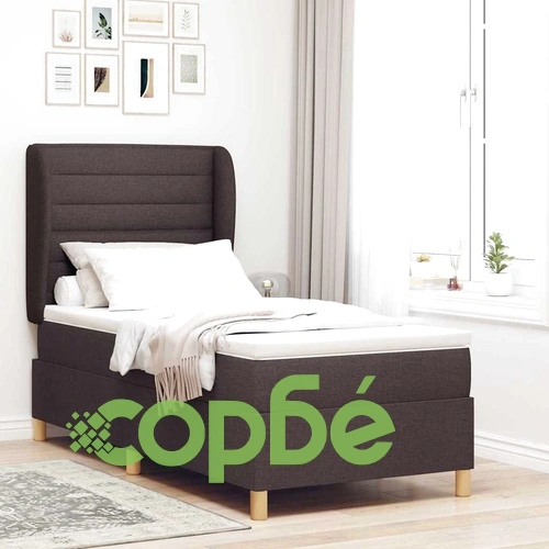 Кутия със спална основа и матрак от текстил тъмнокафяв 90x190 см ➤ топ цена ➤ sorbe.bg