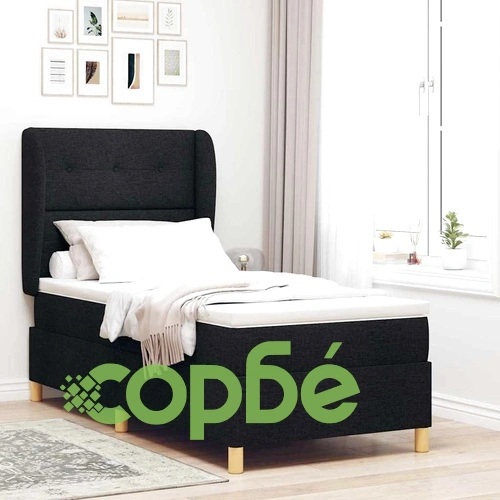 Кутия със спална основа и матрак от текстил 80x200 см черно ➤ топ цена ➤ sorbe.bg