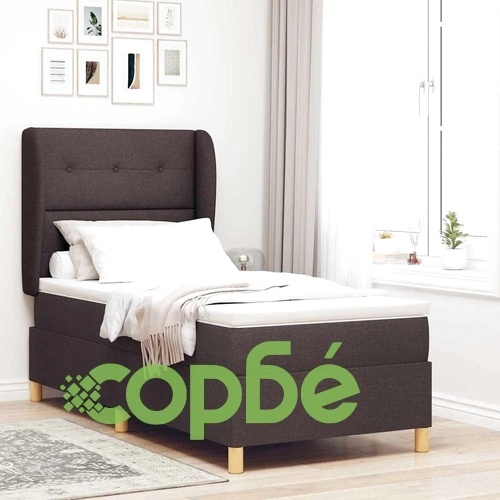 Кутия със спална основа и матрак тъмнокафяв 90x190 см с текстил ➤ топ цена ➤ sorbe.bg